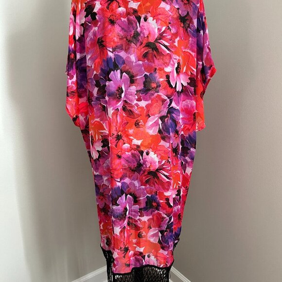 LADIES PURPLE/RED COVER-UP W/BLACK FRINGE SIZE OS - Picture 3 of 3